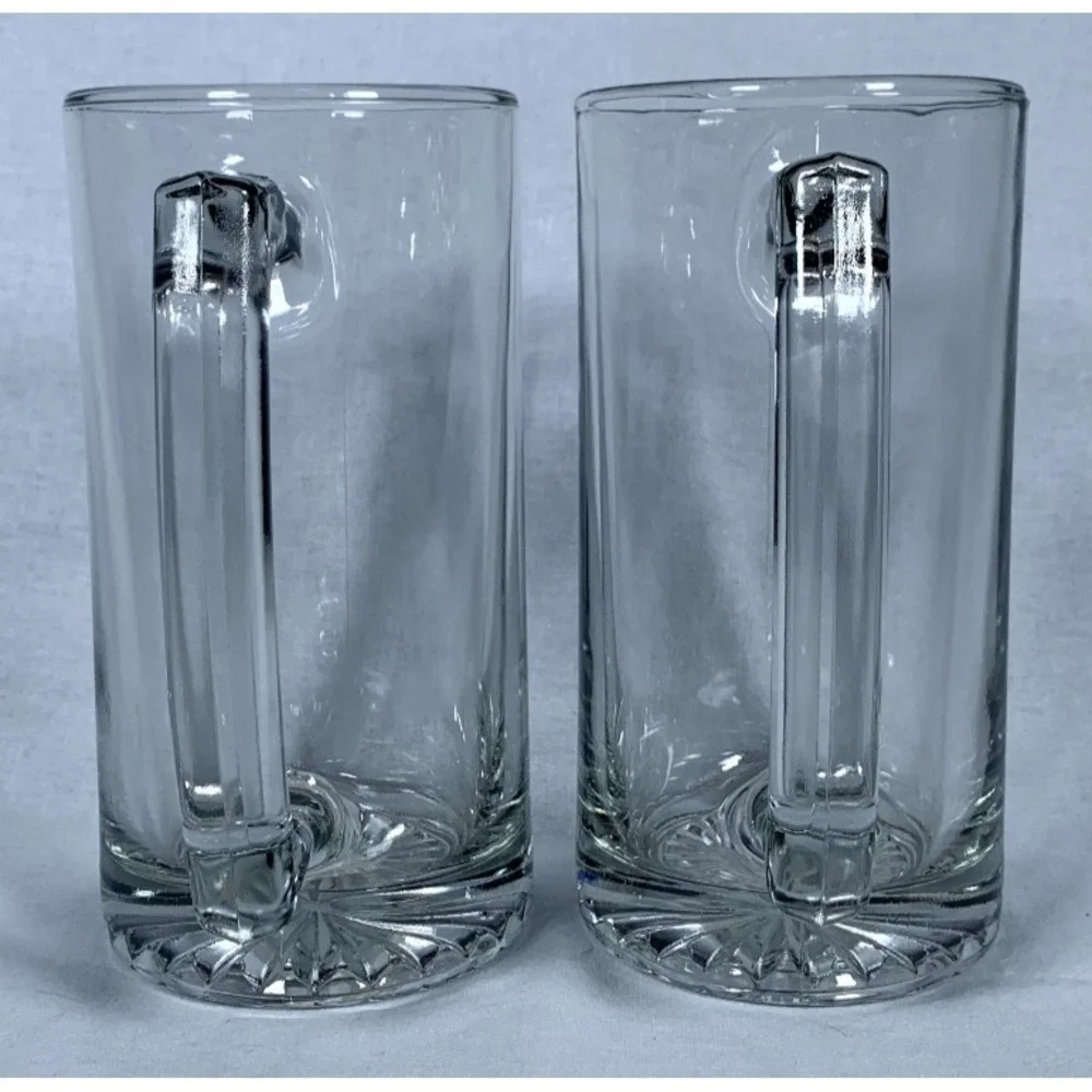 Pair of 2 NEW Heavy Glass Beer Steins Sports Mugs Handles 26.5 oz